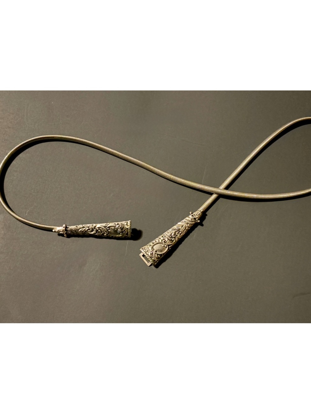 Ornate Belt Silver Snake Adjustable Chain with Filigree End Closure. Gorgeous